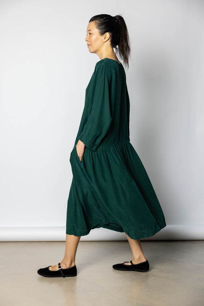 Garment Dyed Silk Drop Waist Dress - Jungle