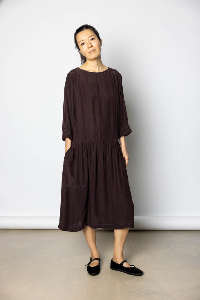 Garment Dyed Silk Drop Waist Dress - Pecan
