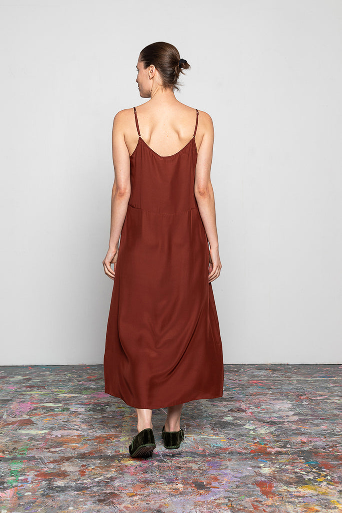 Organic Silk Slip Dress - Brick