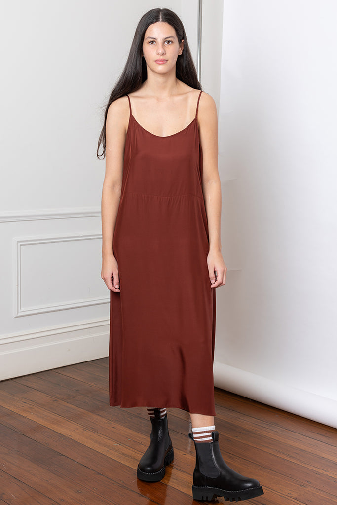 Organic Silk Slip Dress - Brick