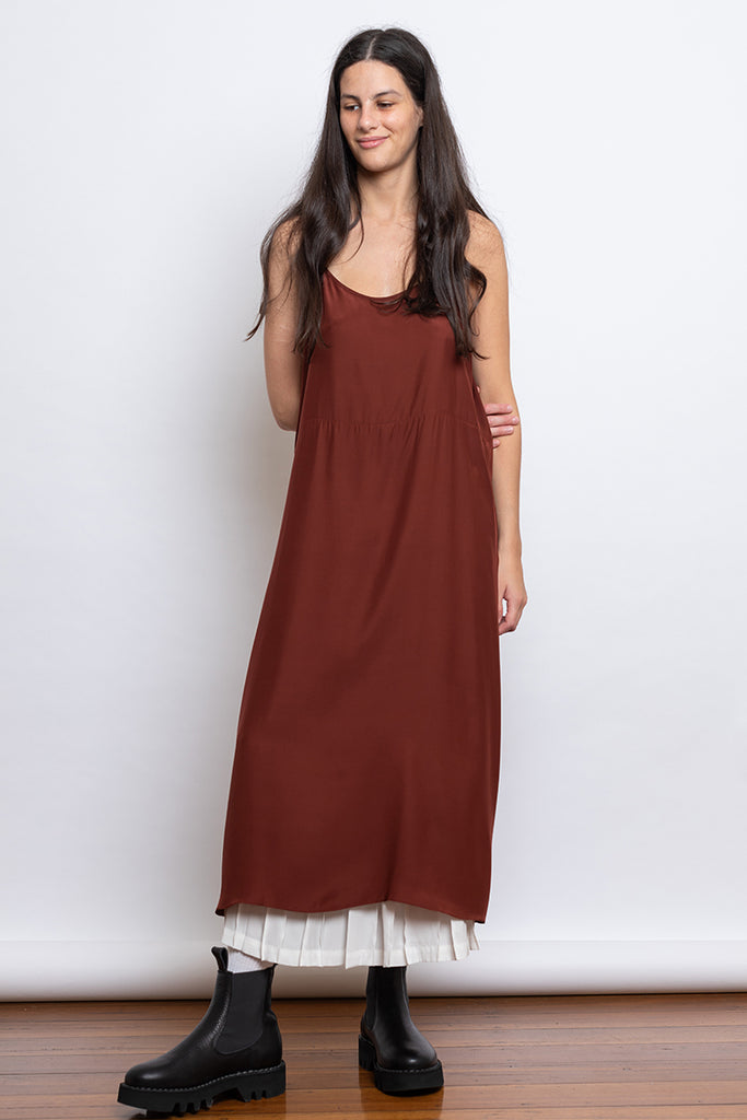 Organic Silk Slip Dress - Brick