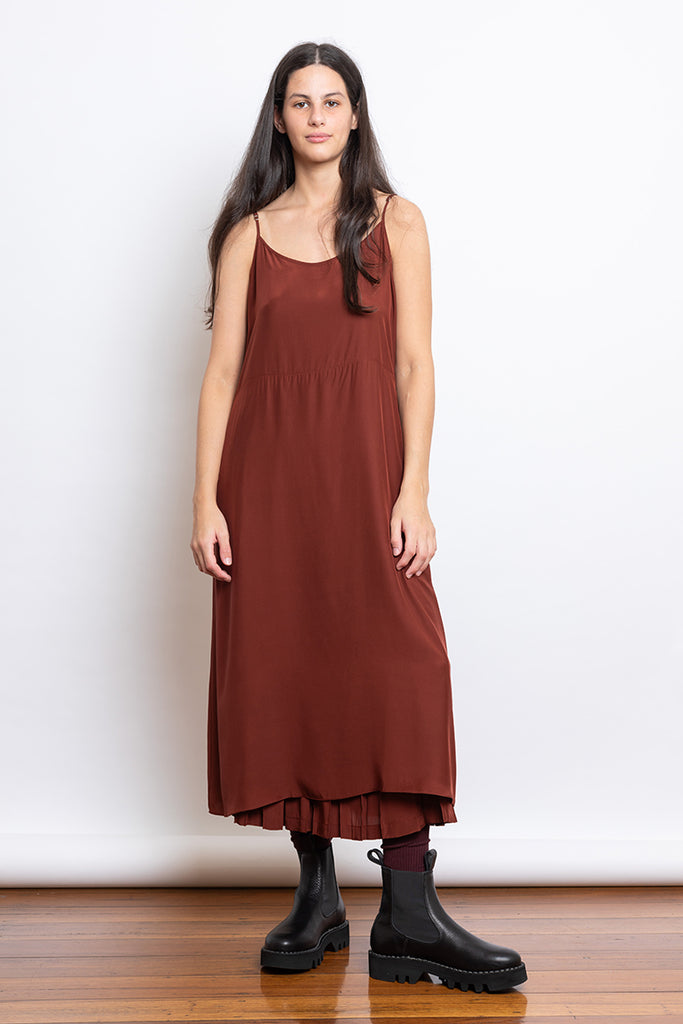 Organic Silk Slip Dress - Brick