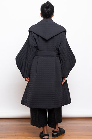 Pleated Grid Coat - Black