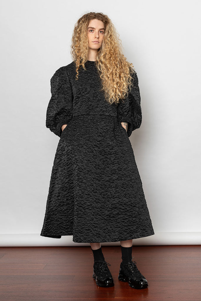 Puff Sleeve Fitted Dress - Black
