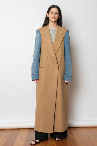 Dries Van Noten Rinko Denim Sleeve Coat - Camel at Poepke.com