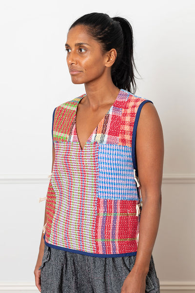 Tao by Comme Des Garcons Sashiko Stitched Vest - Multi at Tao by Comme Des Garcons Sashiko Stitched Vest - Multi at