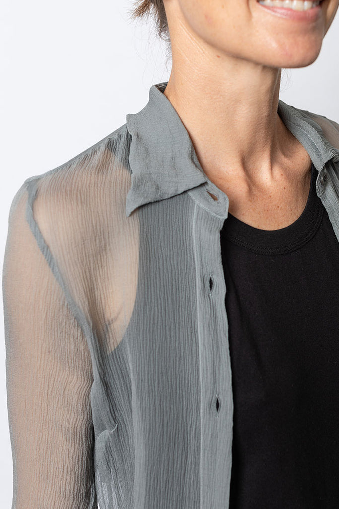 Sheer Washed Silk Shirt - Light Grey