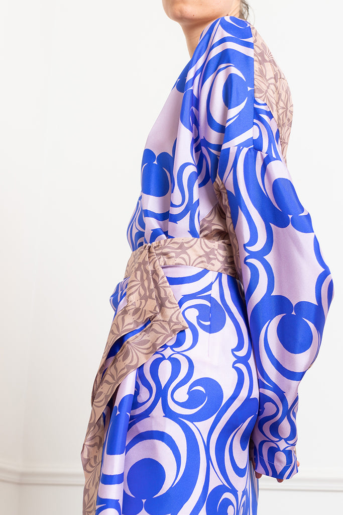 Sole Bis Printed Silk Twill Skirt - Blue