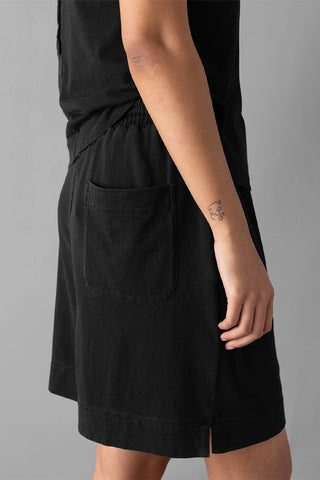 Pleated Organic Cotton Jersey Shorts - Washed Black