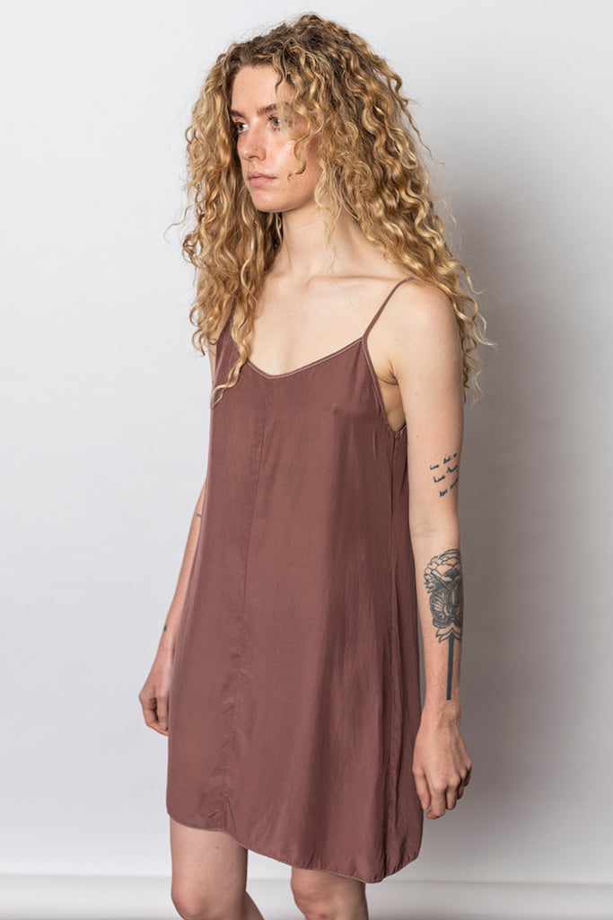 Garment Dyed Silk Short Slip Dress - Dusty Pink