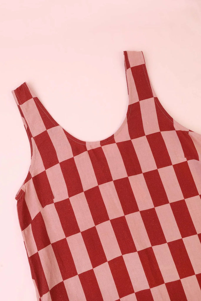 Printed Linen Slip - Brick Check
