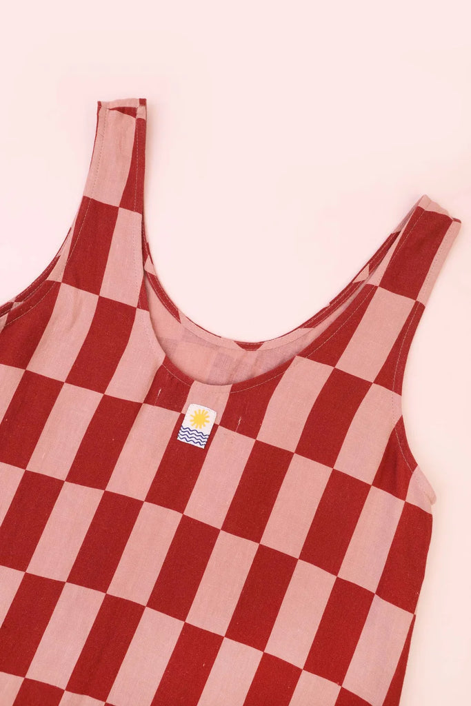 Printed Linen Slip - Brick Check