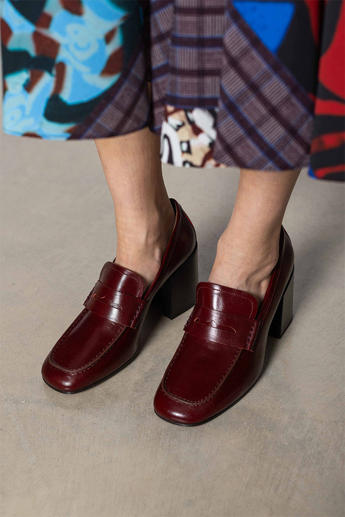 Heeled Leather Loafers - Red
