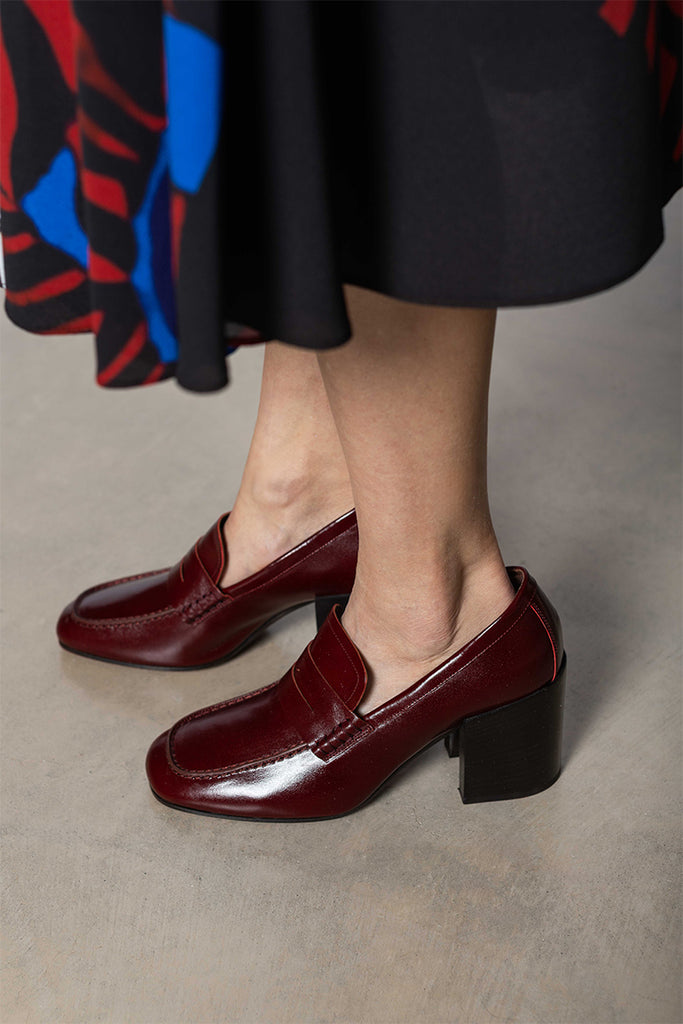 Heeled Leather Loafers - Red
