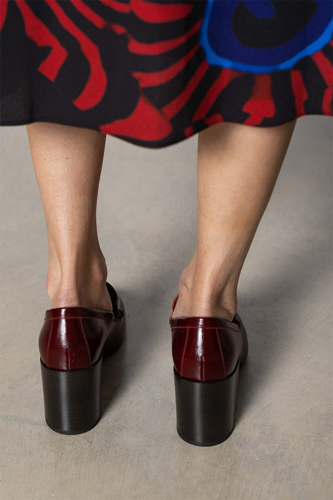 Heeled Leather Loafers - Red