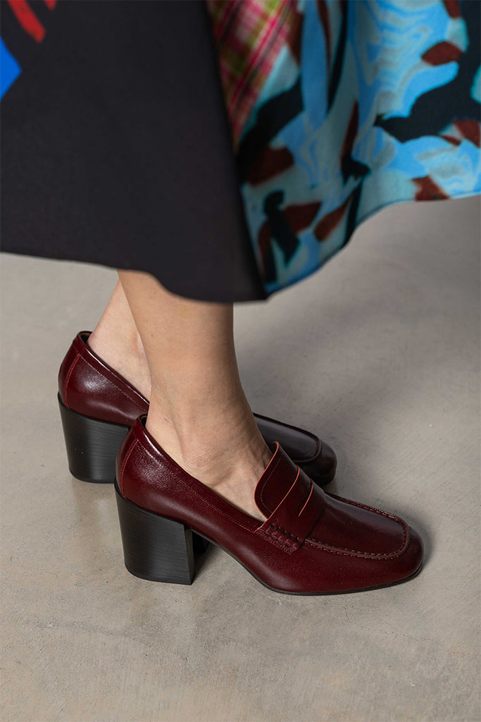 Heeled Leather Loafers - Red