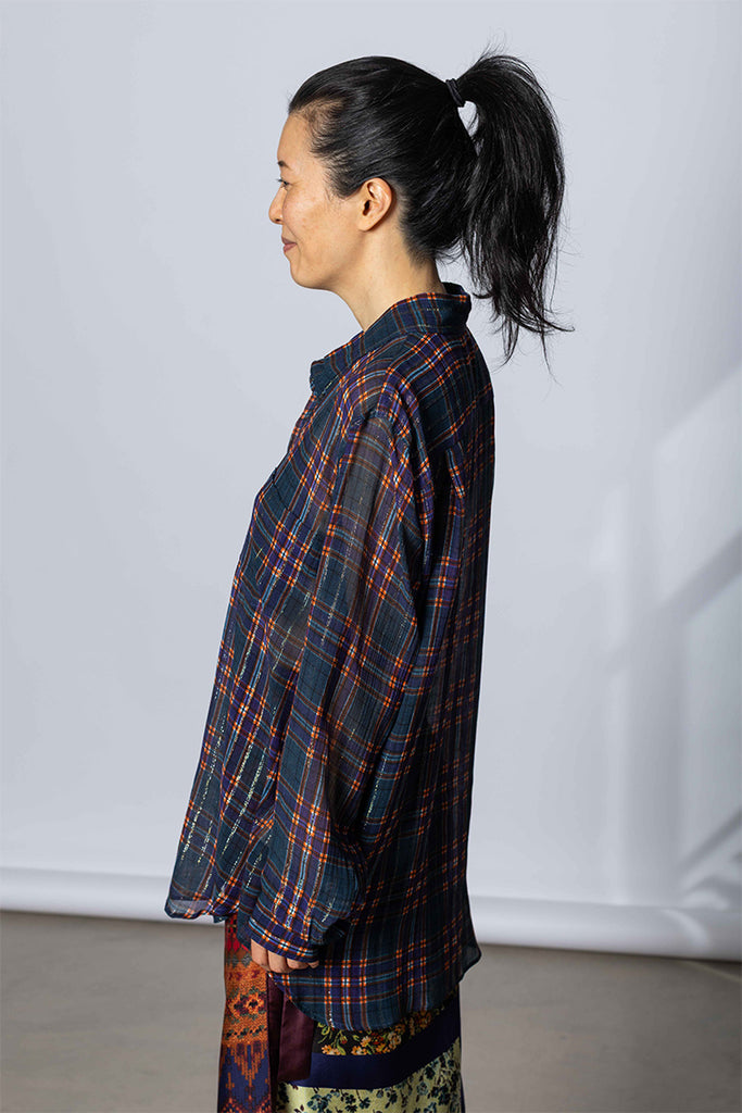 Cheers Lurex Check Shirt - Blue