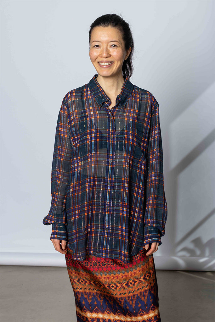 Cheers Lurex Check Shirt - Blue
