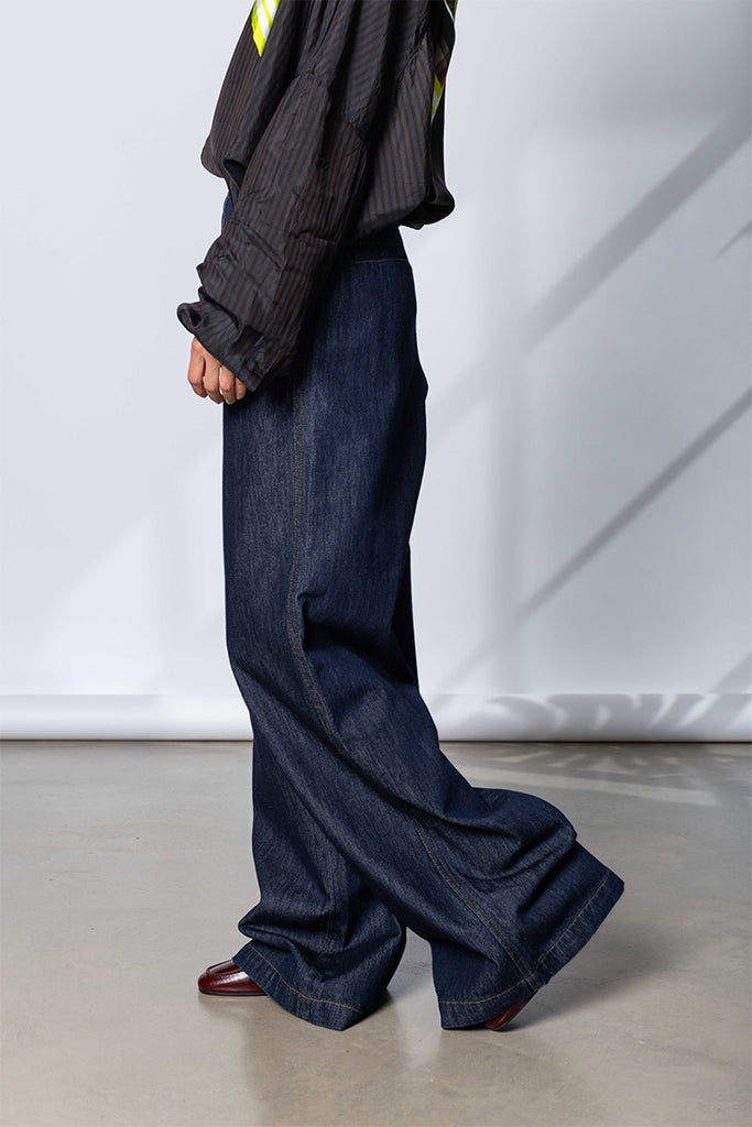 Wide Leg Denim Pants - Indigo