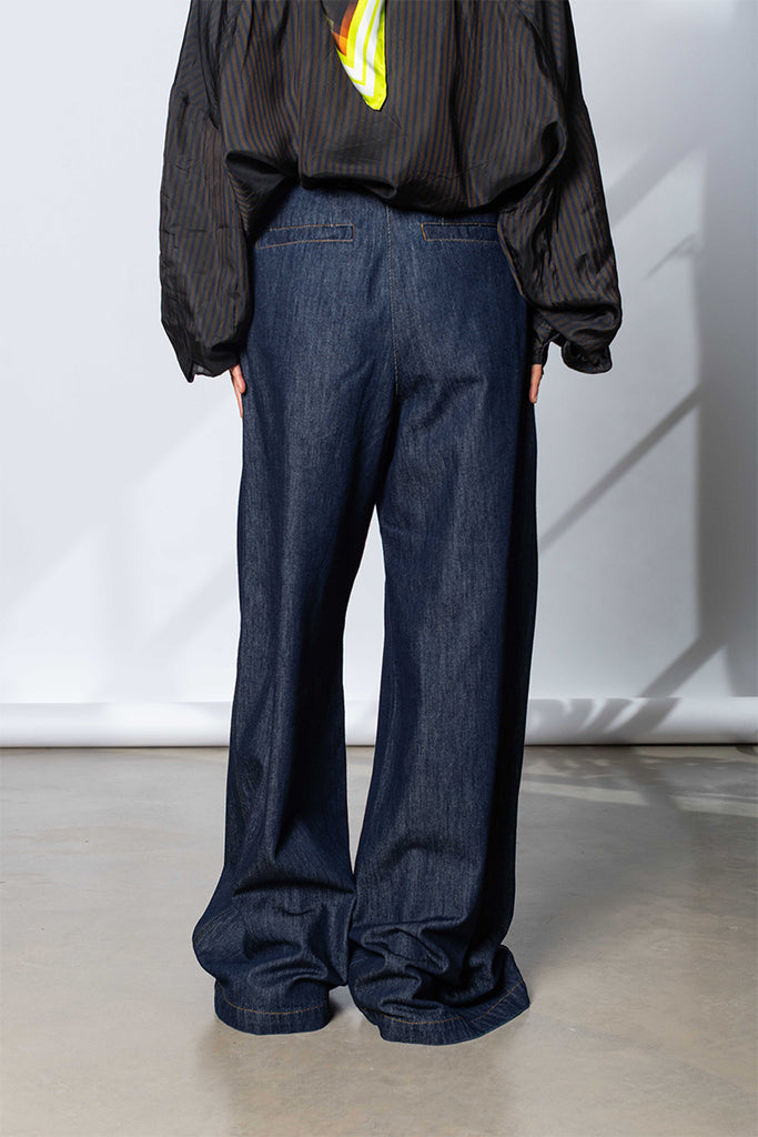Wide Leg Denim Pants - Indigo