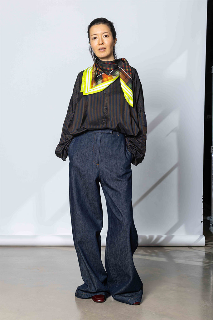 Wide Leg Denim Pants - Indigo