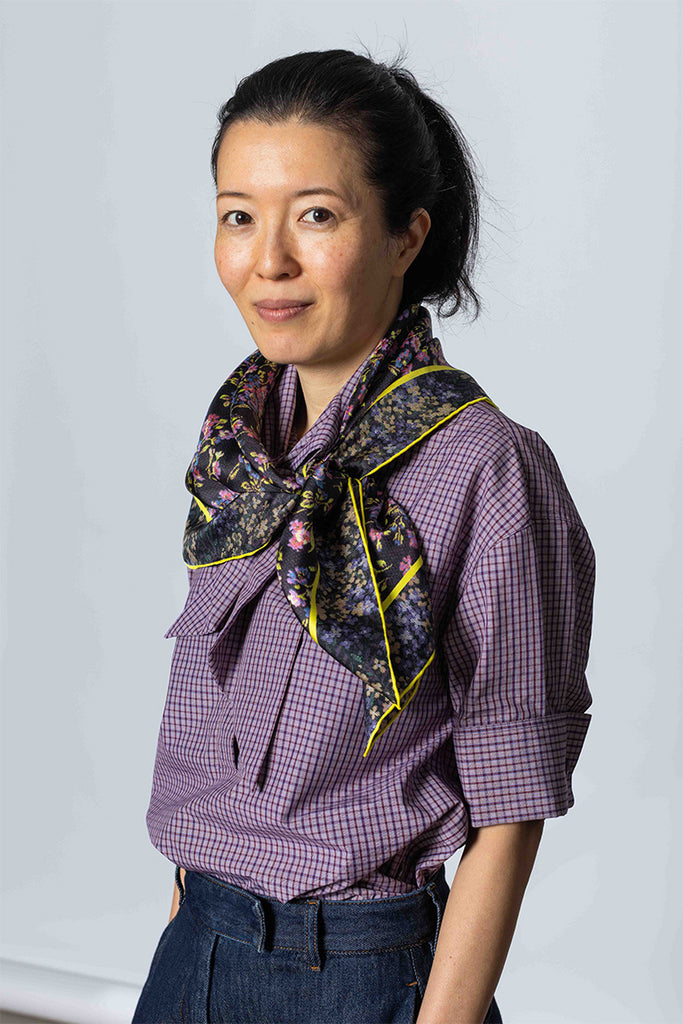 Silk Square Floral Scarf - Aubergine