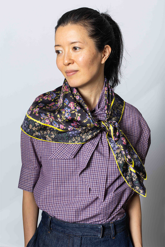 Silk Square Floral Scarf - Aubergine