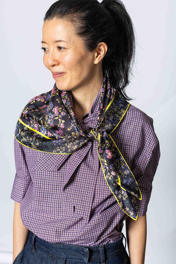 Silk Square Floral Scarf - Aubergine