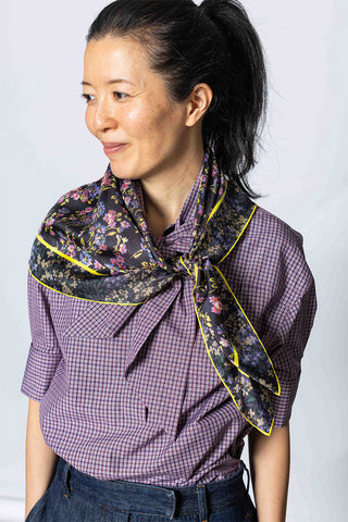 Silk Square Floral Scarf - Aubergine