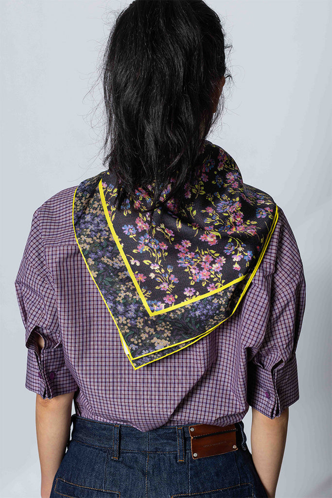 Silk Square Floral Scarf - Aubergine