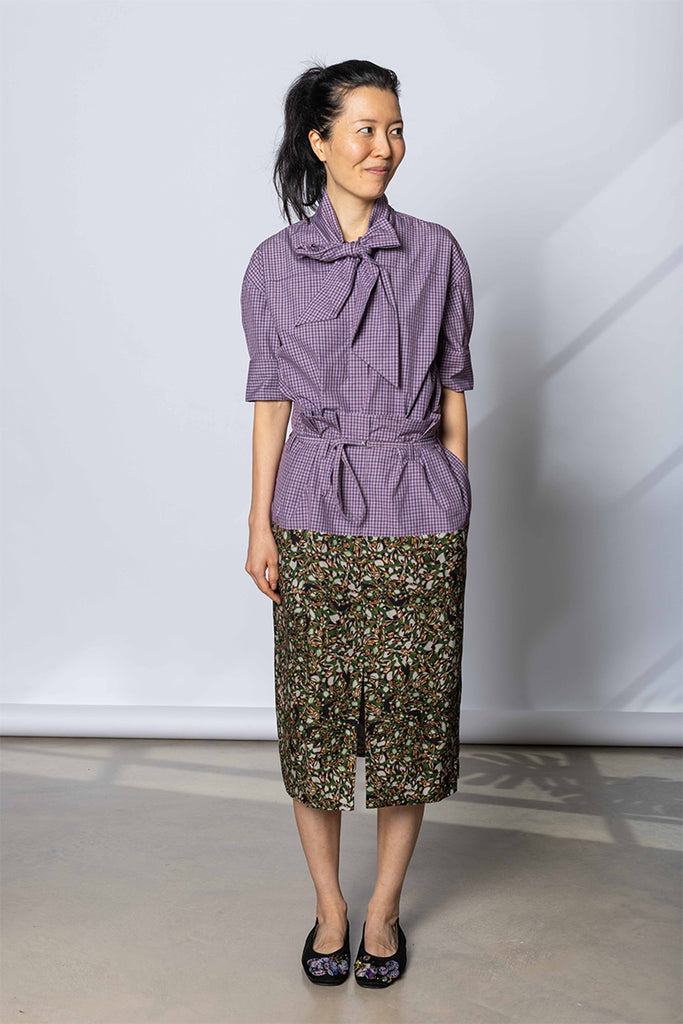 Belted Contrast Skirt - Bottle