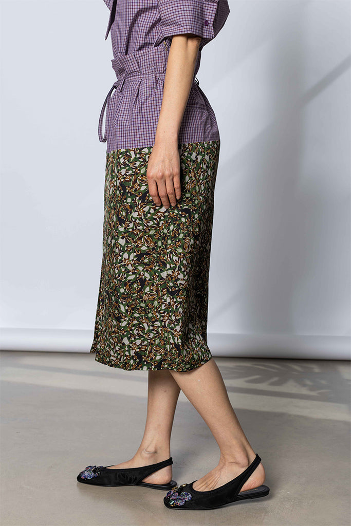 Belted Contrast Skirt - Bottle