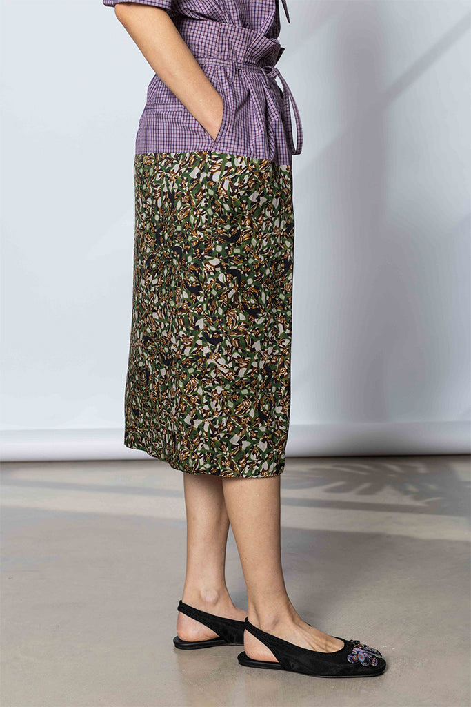 Belted Contrast Skirt - Bottle