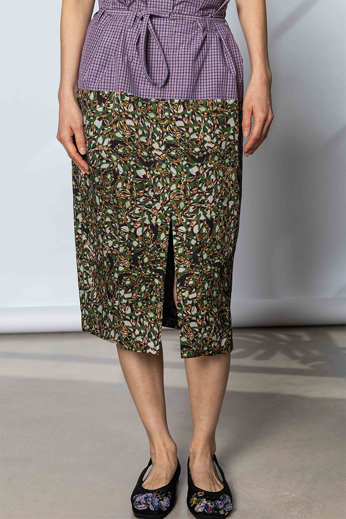 Belted Contrast Skirt - Bottle