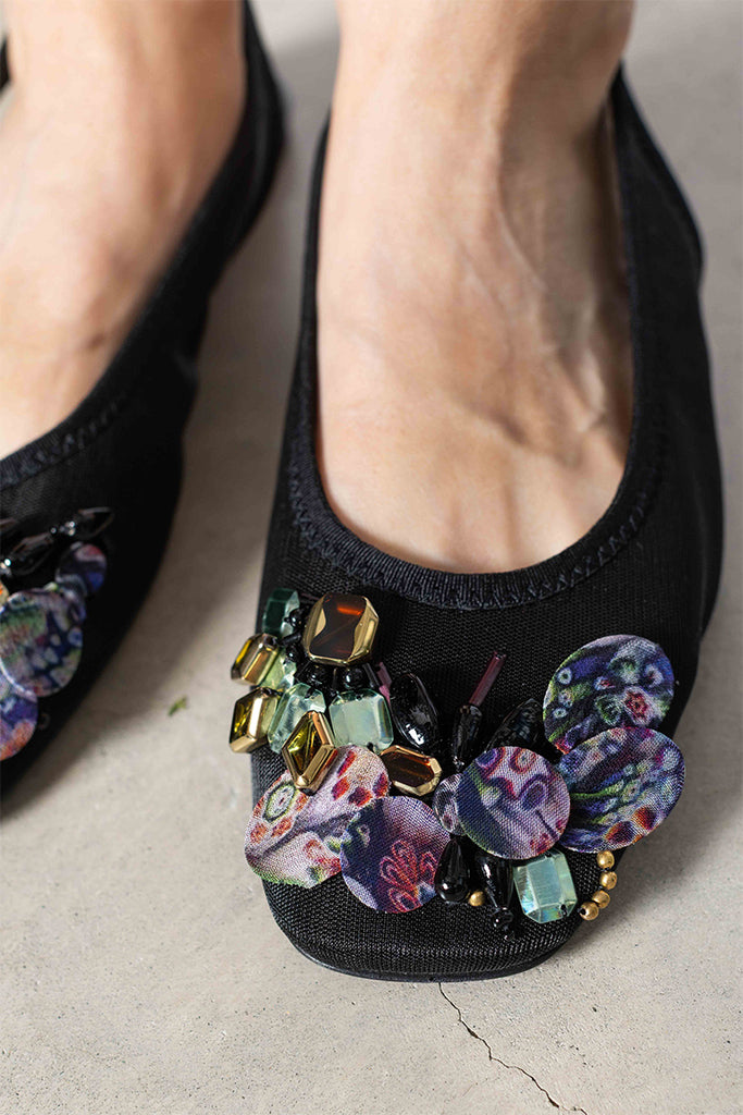 Embellished Flats - Black/Multi