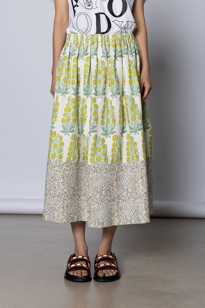 Panelled Floral Skirt - Lime/Ecru