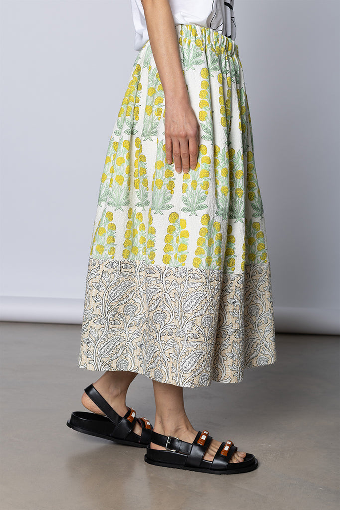 Panelled Floral Skirt - Lime/Ecru