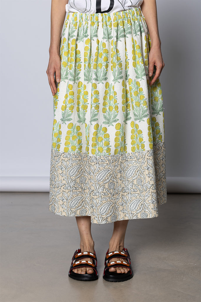Panelled Floral Skirt - Lime/Ecru