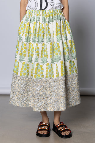 Panelled Floral Skirt - Lime/Ecru