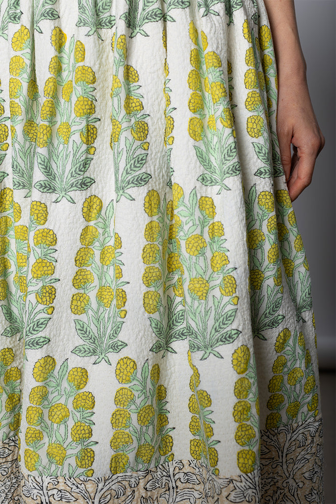 Panelled Floral Skirt - Lime/Ecru