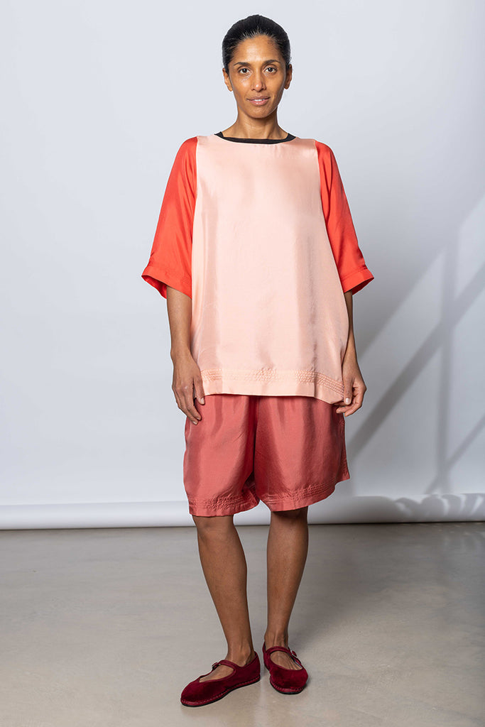 Silk Twill Raglan T-Shirt - Peach/Coral