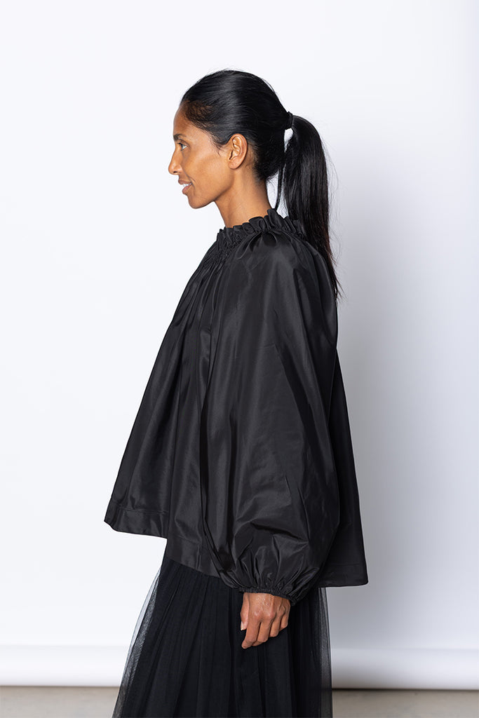 Ruched Billow Balloon Top - Black