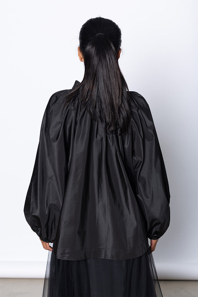 Ruched Billow Balloon Top - Black
