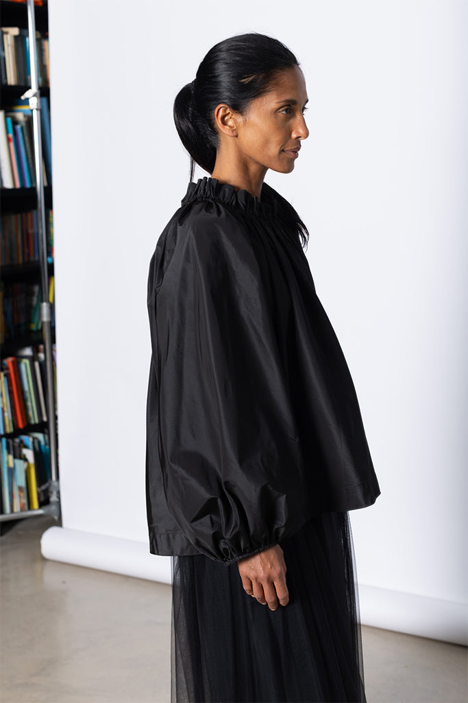 Ruched Billow Balloon Top - Black