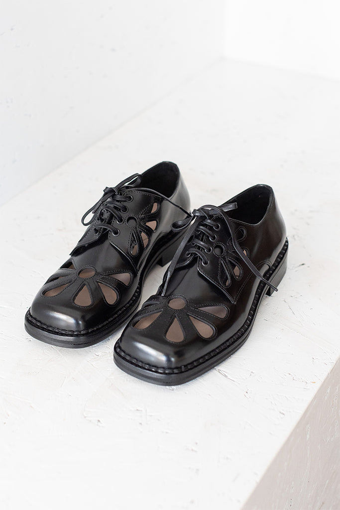 Daisy Cut Out Square Toe Brogue - Black