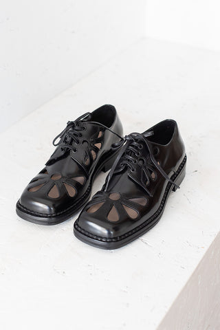 Daisy Cut Out Square Toe Brogue - Black