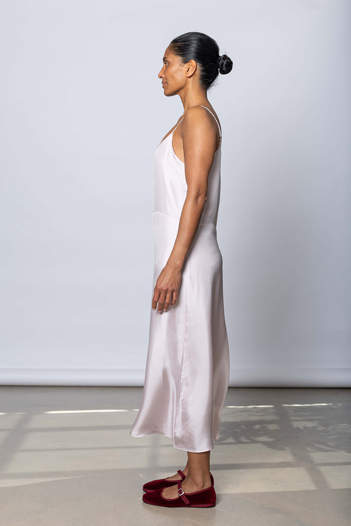 Silk Twill Slip Dress - White Lilac