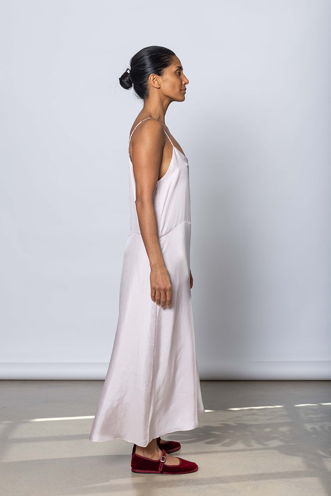 Silk Twill Slip Dress - White Lilac