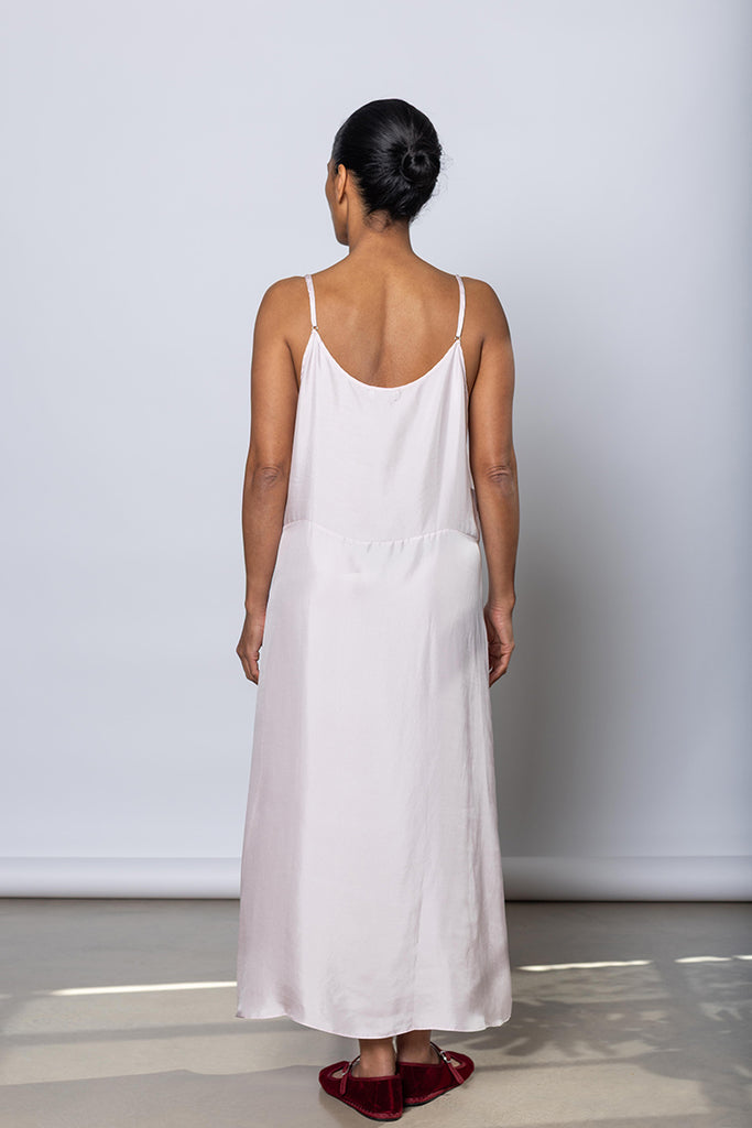 Silk Twill Slip Dress - White Lilac