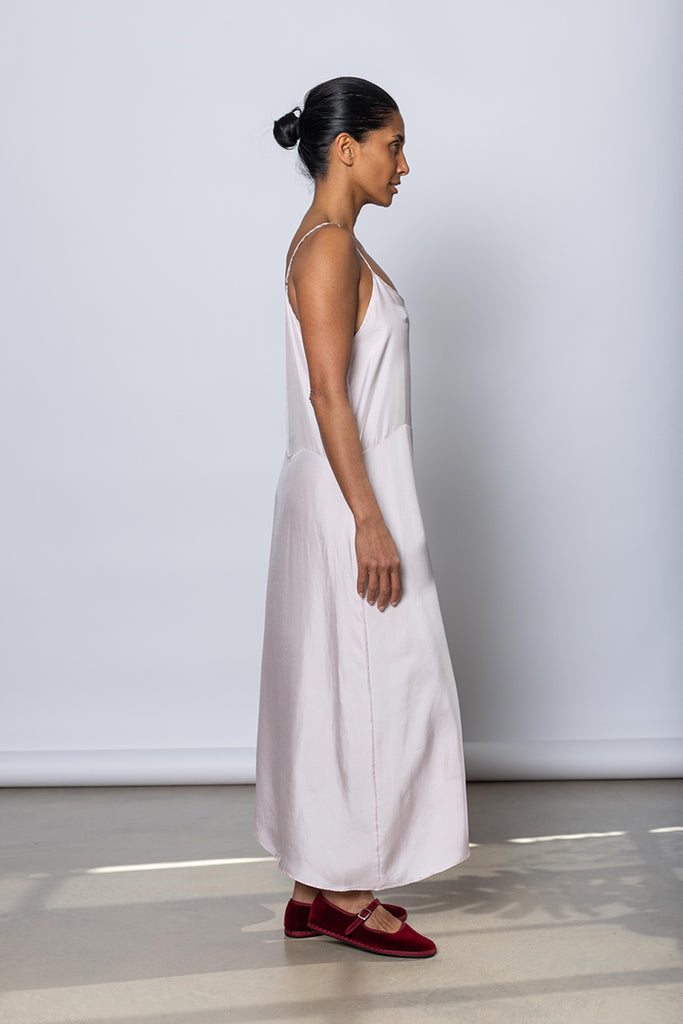 Silk Twill Slip Dress - White Lilac